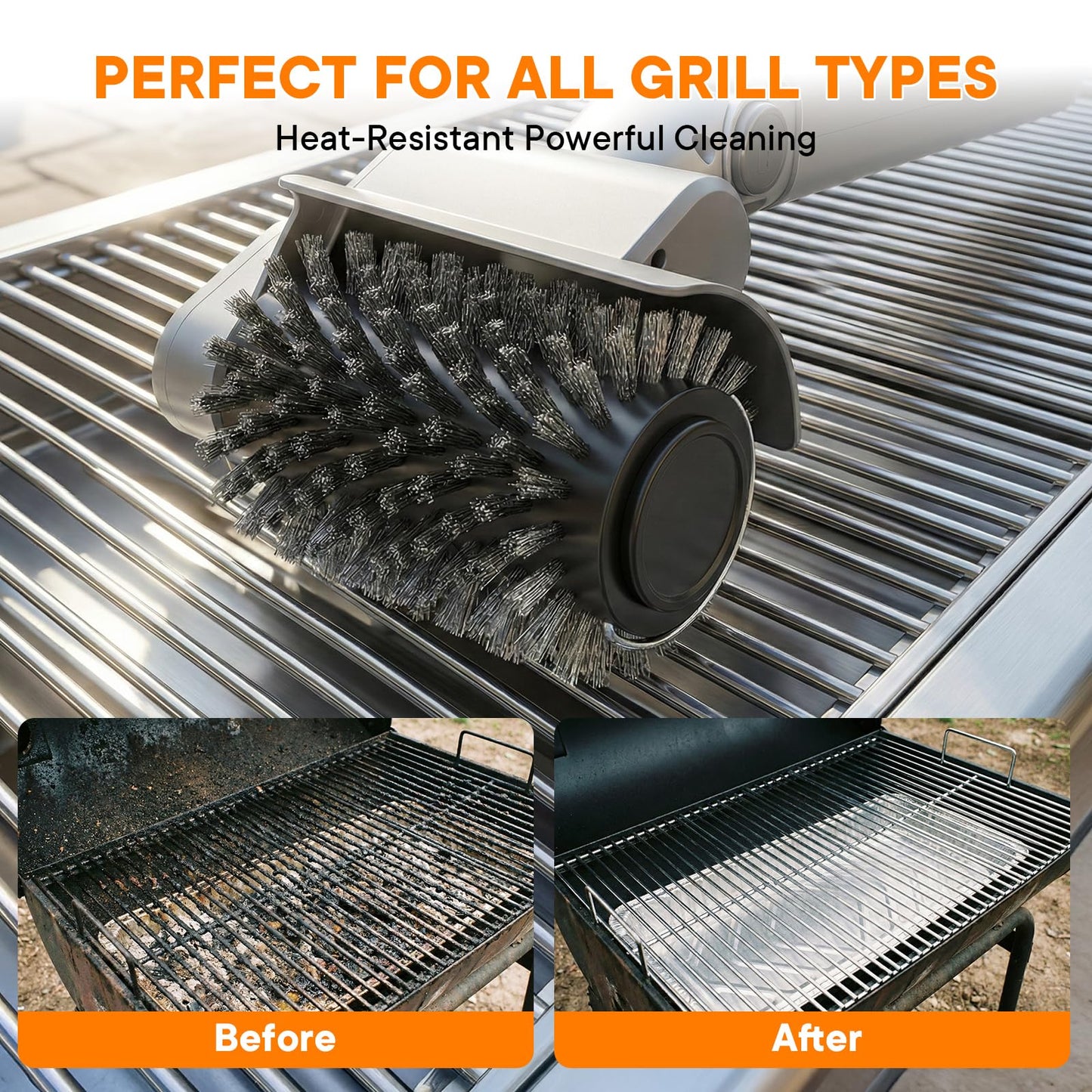 Electric Grill Brush for Outdoor, Rechargeable BBQ Grill Cleaner with 3 Heads,Cordless Rechargeable Grill Brush,3-Speed-450 RPM,150 Mins Runtime Grill Cleaning Brush