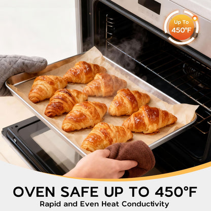 Onader Baking Sheet Set of 2, 12.5" x 9.7" Food-Grade Stainless Steel Quarter Sheet Pans for Baking, Metal Cookie Toaster Oven Pan Tray, Heavy Duty & Dishwasher Safe