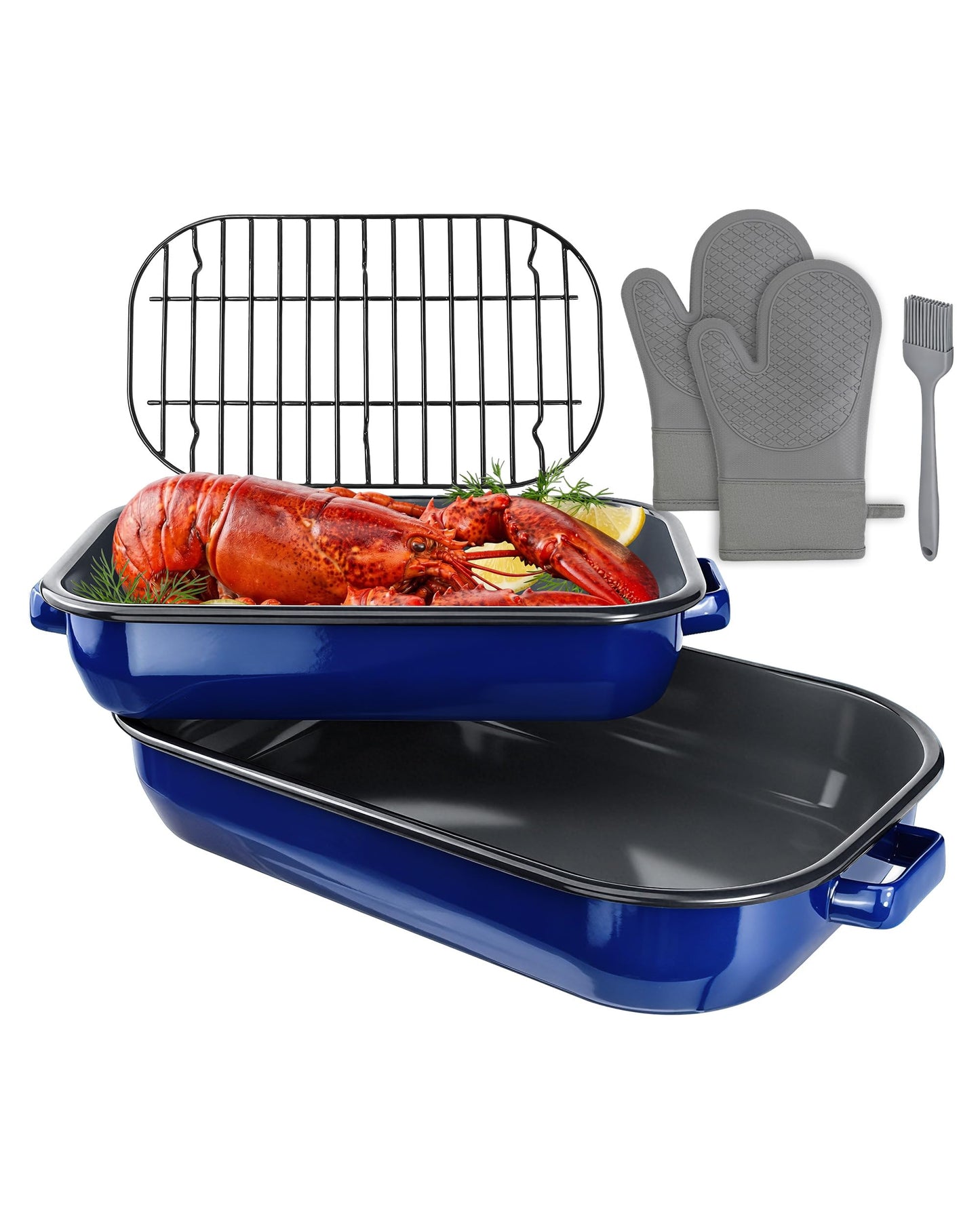 MCCSI Casserole Dishes for Oven Lasagna Pan 6-Piece Set with Handle & Rack 14&17 Inch Large Baking Deep Enamel Roasting Pan, Heat Resistance Dishwasher Safe Non-Stick Bakeware Mothers Day Wedding Gift
