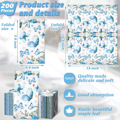 200 Packs Summer Spiareal Disposable Hand Towels for Guests Bulk Bathroom Napkins Butterfly Floral Hand Towels