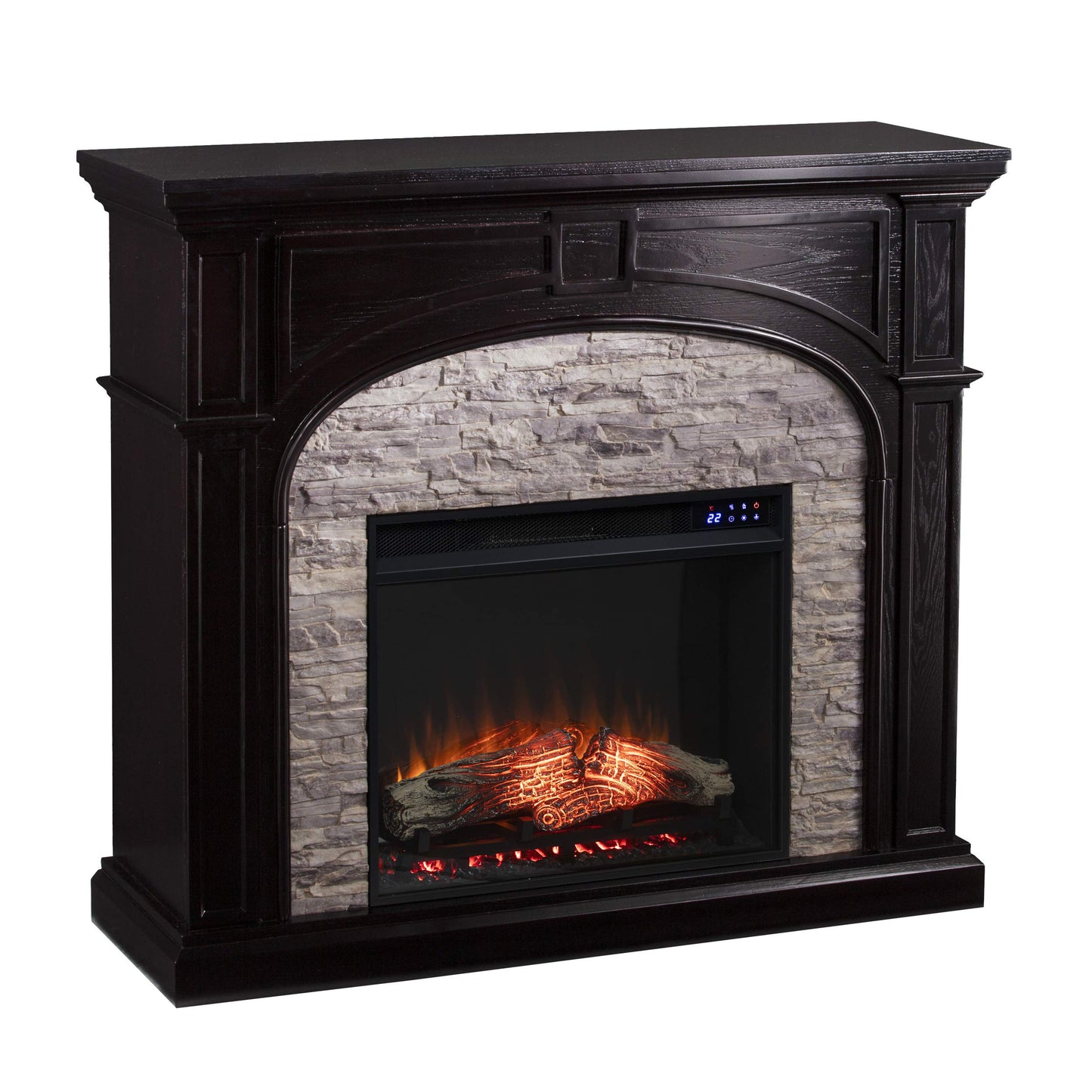 SEI Furniture Tanaya Faux Stacked Stone Electric Fireplace, New Ebony/Gray