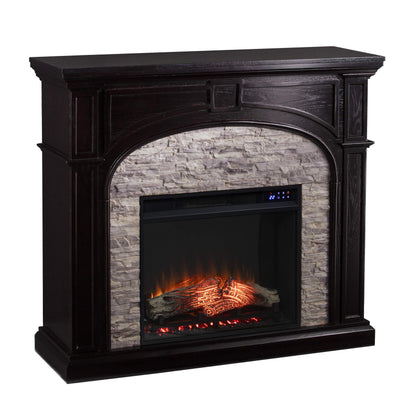 SEI Furniture Tanaya Faux Stacked Stone Electric Fireplace, New Ebony/Gray