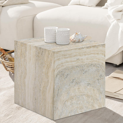 Meridian Furniture 99029Travertine-ET Piazza Collection Art Deco Indoor/Outdoor Concrete End Table with Travertine Finish, 16" W x 16" D x 16" H, Travertine