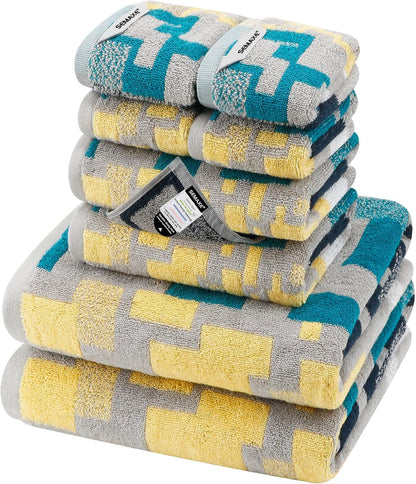 Set, 8 Set SEMAXE Bath Towel Piece Towel for Bathroom, Quick Dry Cotton Towels with Hanging Loops, Easy Care, Geometric