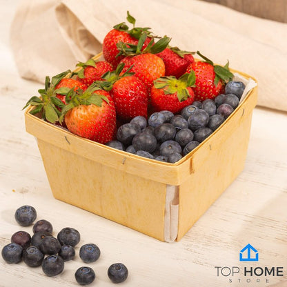 Top Home Store One Quart Wooden Gift Baskets (25 Pack); for Picking Fruit or Arts, Crafts and Decor; 5.75” Square Vented Wood Boxes