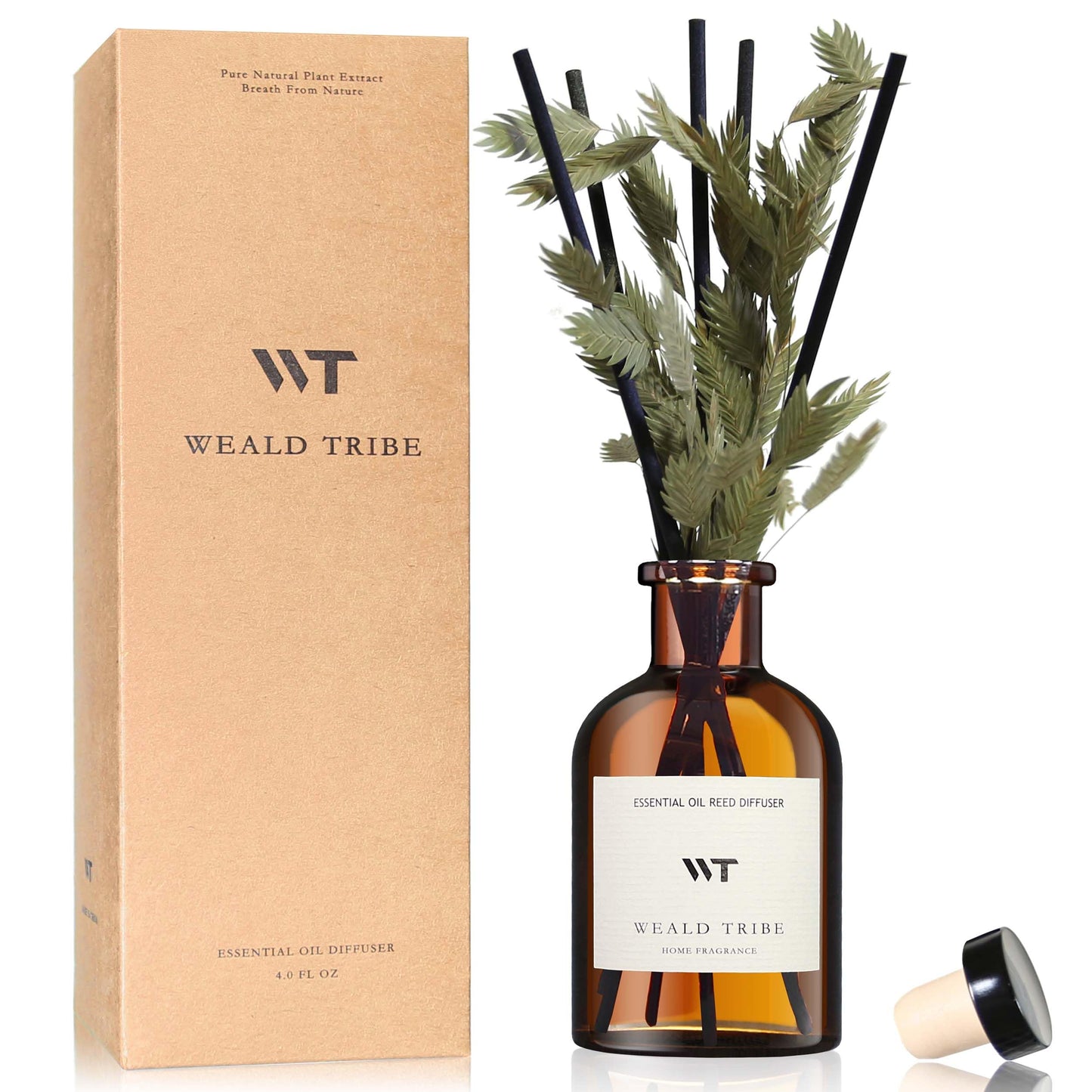 WEALD TRIBE Flower Reed Diffuser Set Vanilla Cinnamon Scent for Bathroom Air Fresheners | 4.0 fl oz Essential Oils with Sticks Home Fragrance Defusers | House Bedroom Office Shelf Decor & Gift