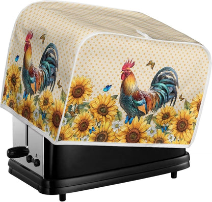 Rooster Sunflower Toaster Covers, Waterproof Kitchen Appliance Covers, Anti Dust Protection for 2 Slice Toaster