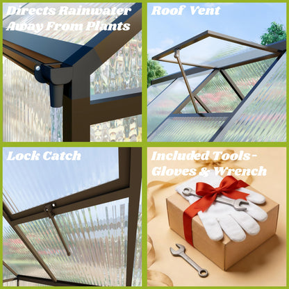 Jiliusure 6 x 6 FT Greenhouse for Outdoors, Polycarbonate Greenhouse with Quick Setup Structure and Roof Vent, Aluminum Large Walk-in Green House for Outside Garden Backyard, Dark Gray