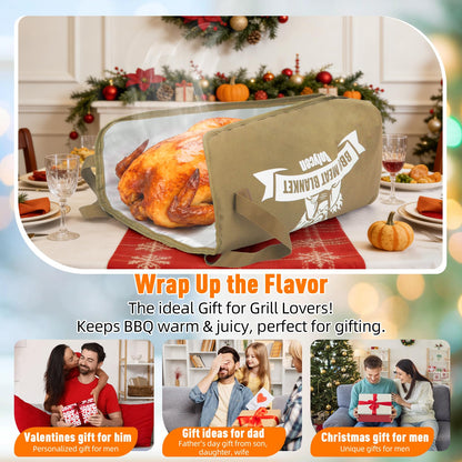 Upgraded Insulated BBQ Blanket for Resting Meat-BBQ Smoker Accessories Gifts for Men Dad Husband-Air Fryer/Kitchen/Camping/Baking/Party Essential-Bag for Brisket/Steak/Pork Shoulder/Turkey (21inch)