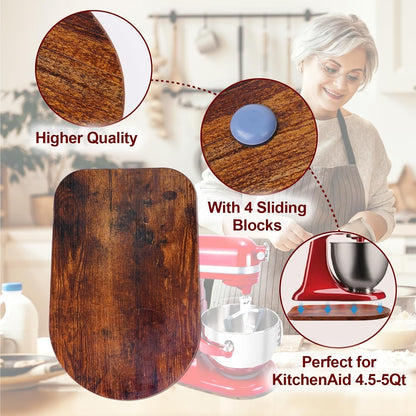 Wooden Sliding Mat for Kitchen Aid 4.5/5Qt Stand Mixer with 4 Silicone Kitchen Tools