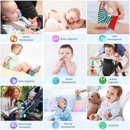 Wrist Rattles Foot Finder Rattle Sock Baby Toy, Hanging Rattle Toy, Arm Hand Bracelet Rattle, Feet Leg Ankle Socks, Activity Rattle Present Gift for Newborn Infant Babies Boy Girl Bebe (12 D)
