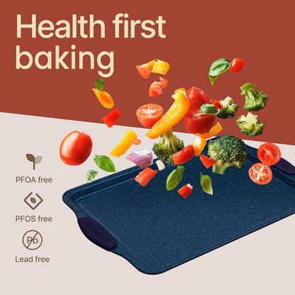 Set Sets 450 Set 3 BAKKEN Kitchen Baking Pan - Nonstick Coating, Carbon Steel Bakeware with Blue Silicone Handles