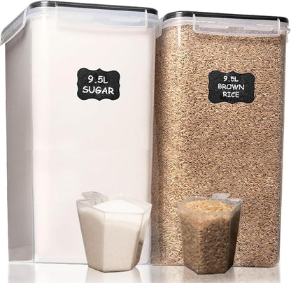 2 (9.5L 321 Oz) Shazo PC | Extra Large Bulk Food Storage Containers with Airtight Lids for Flour, Sugar, Rice, Cereal