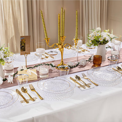 DaYammi 100 Pcs Clear Gold Plastic Plates, Hammered Party Plate, Fancy Plastic Plates Disposable Clear Disposable Dessert Platos, 7 Inch Heavy duty Plastic Dessert Platos for Party & Wedding