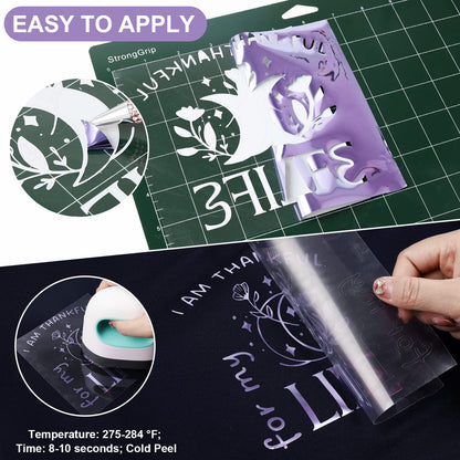 VINYL FROG Light Purple Metallic Foil Heat Transfer Vinyl Roll 12" x5ft Light Purple Iron on Vinyl Chrome HTV Vinyl Easy to Cut & Weed DIY Heat Press Design for T-Shirts