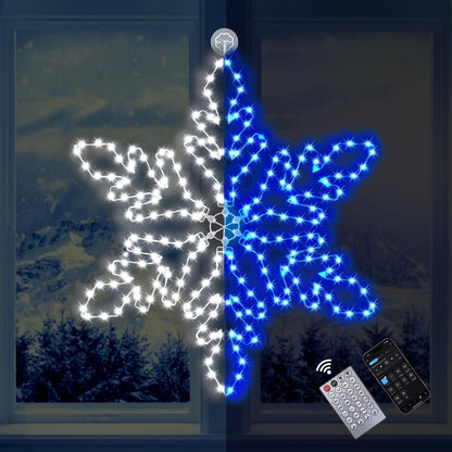 LiuZpatial Led Snowflake Lights Outdoor, 36" 219 LED Smart Blue White Snowflake Christmas Lights with APP Remote Control Timer Music Sync, Metal Frame & Removable for Christmas Window Decorations