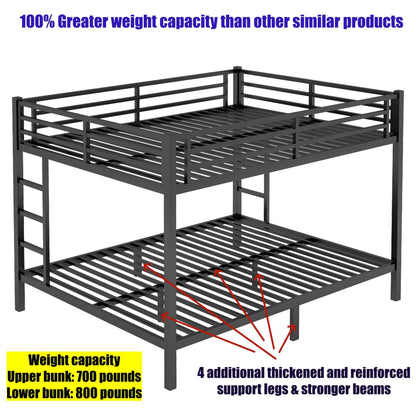 SICONE Stronger & Upgraded Heavy Duty Metal Bunk Bed Frame Queen Over Queen Size, Safer Thickened More Stable Steel Bunkbed (Black,Queen Over Queen)