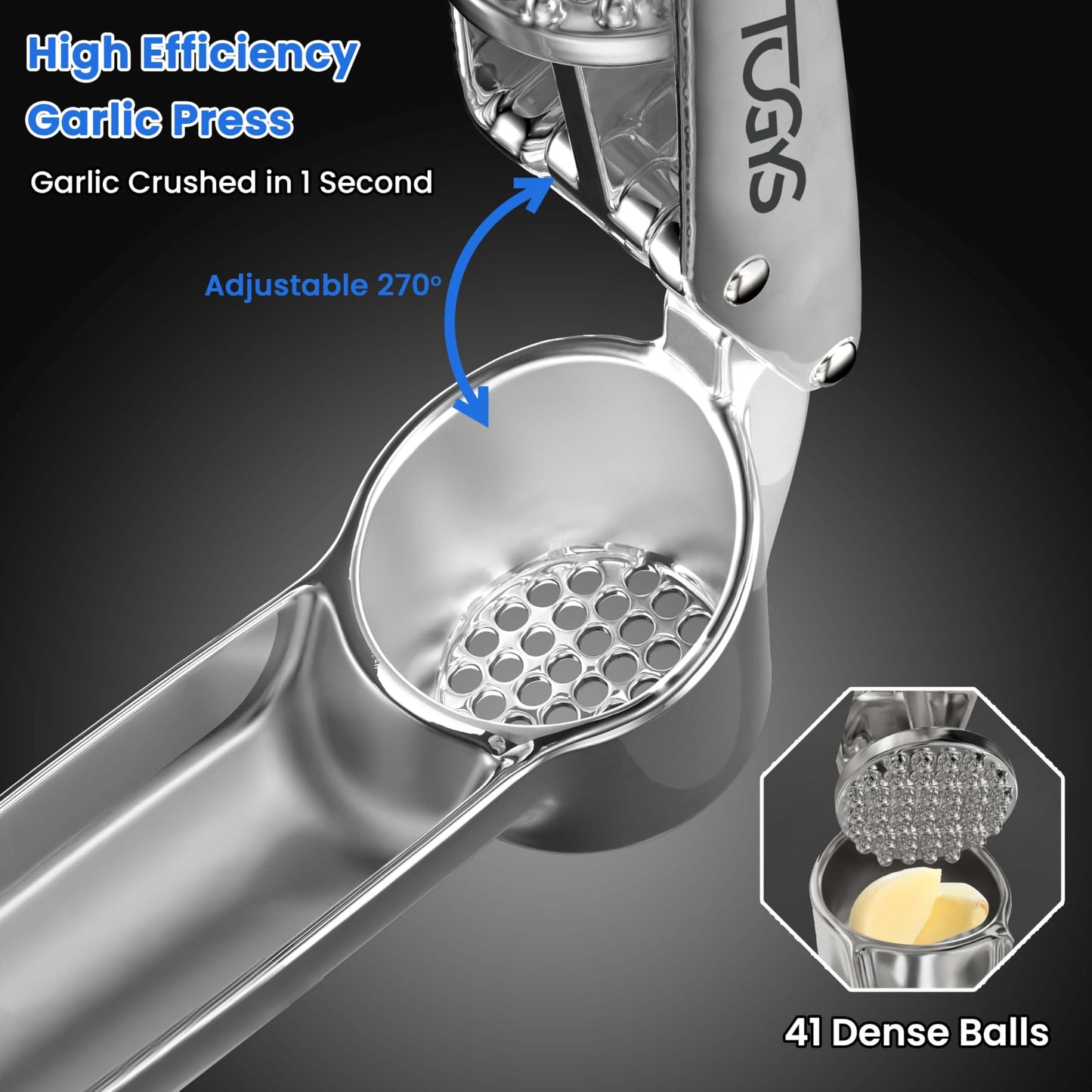TOGYS Heavy Duty Stainless Steel Garlic Press - Professional Grade Garlic Mincer & Crusher with Ergonomic Soft Grip Handle, Dishwasher Safe, Rust-Proof - Easy to Clean Kitchen Gadget for Cooking
