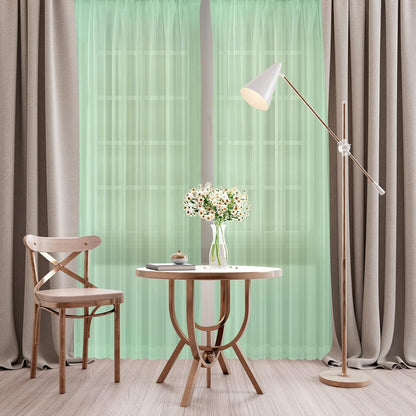 Oakias Green Sheer Curtains, 2 Panels Set 54" W x 84" L, 84 Inches Long Rod Pocket Voile Curtains for Living Room &