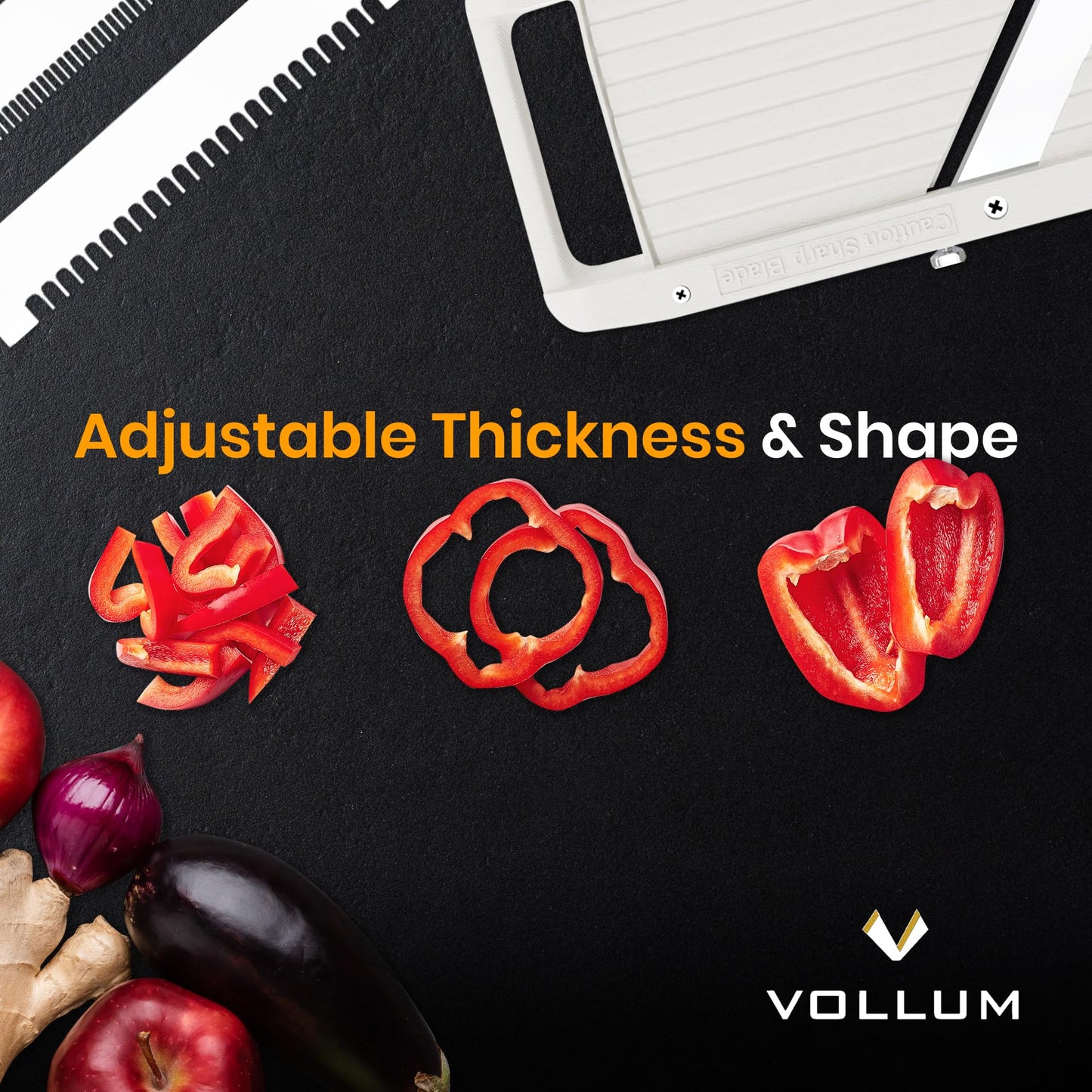 Vollum Wide Japanese Mandoline Slicer for Kitchen – Professional Slicer Vegetable Cutter with Interchangeable Stainless Steel Blades – Food Manual Slicer Handheld Mandoline Slicer