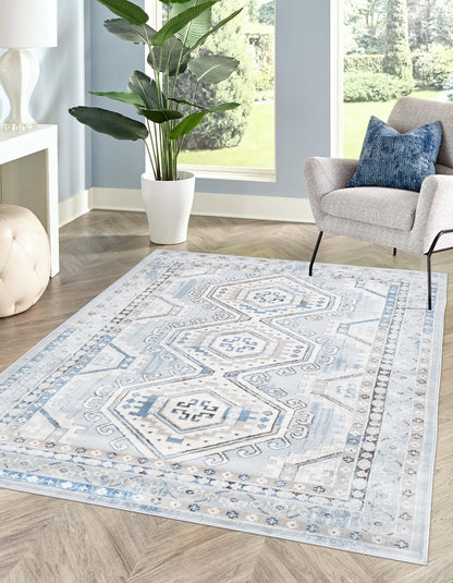 Unique Loom Charlotte Collection Area Rug - Quail (10' x 13' Rectangle Aqua Blue/Gray)