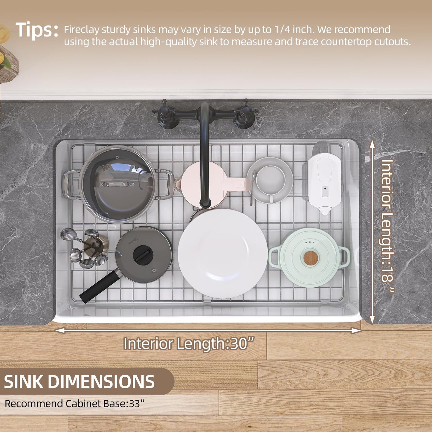 GETPRO White Farmhouse Kitchen Sink 30 inch Fireclay Apron Front Farm Sink Undermount Single Bowl Reversible Farmer House Style Kitchen Basin with Modern Accessories