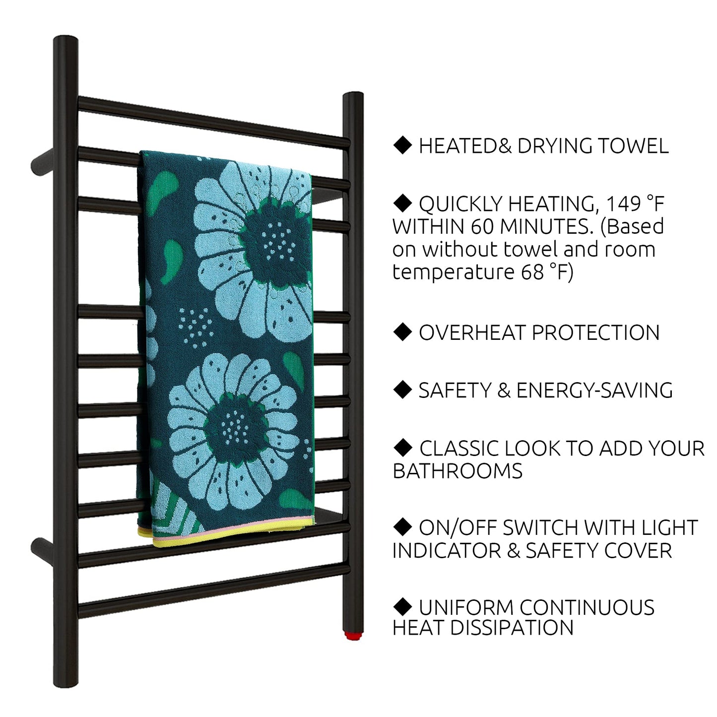 HEATGENE Towel Warmer Wall-Mounted Hardwired Heated Towel Rack Hot Towel Bar Brushed