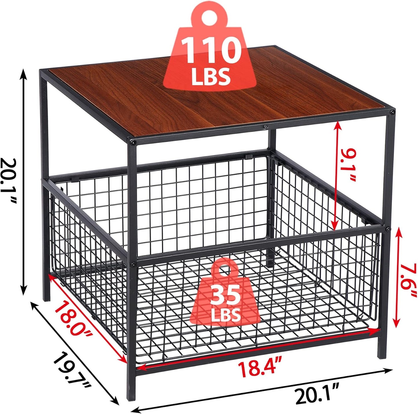 2 20 inch SUPER DEAL Tier Side Table with Mesh Basket, Square End Table Nightstand for Bedroom Living Room, Mini Fridge