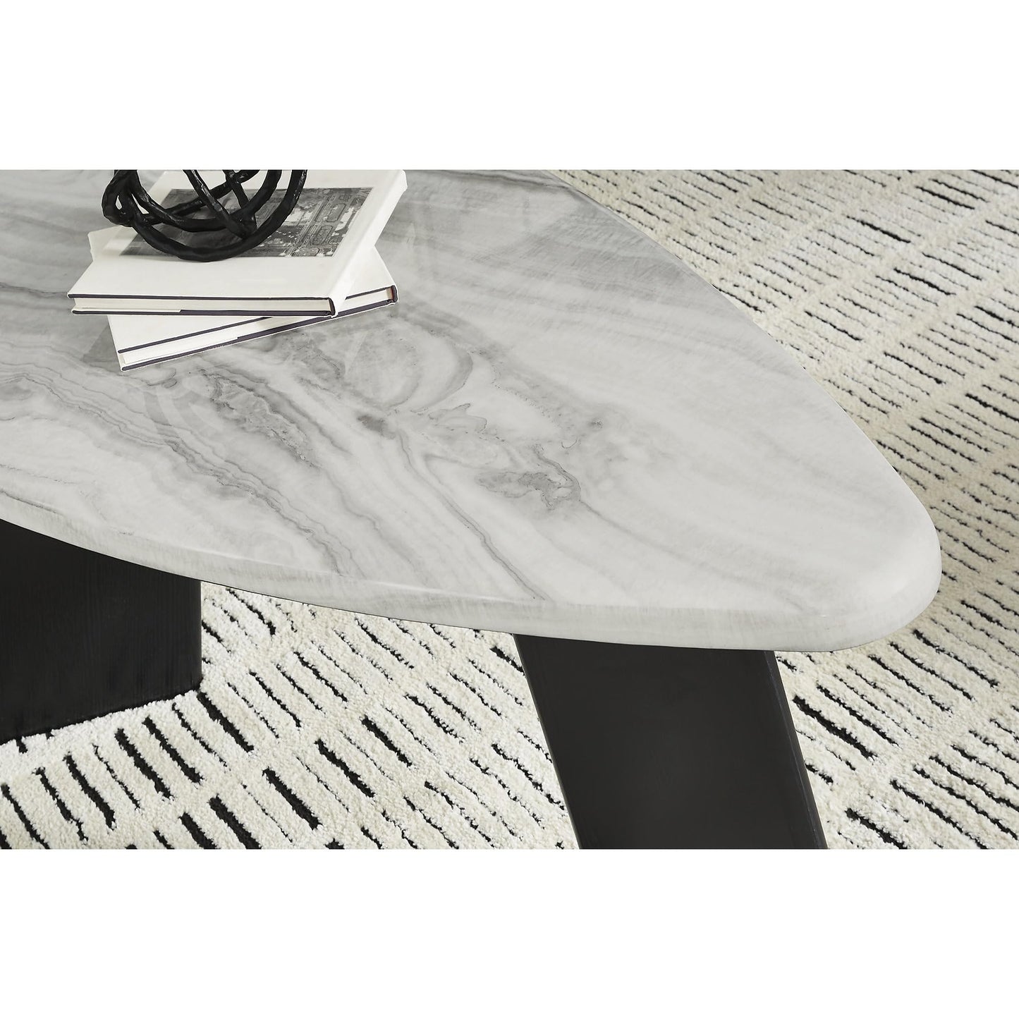 Signature Design by Ashley Lilyberg Contemporary Table with Faux Marble Top, Set of 3, Light Gray & Black