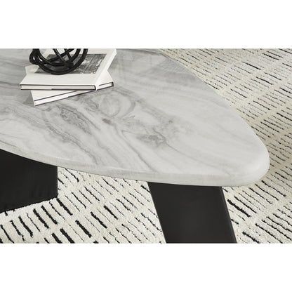 Signature Design by Ashley Lilyberg Contemporary Table with Faux Marble Top, Set of 3, Light Gray & Black