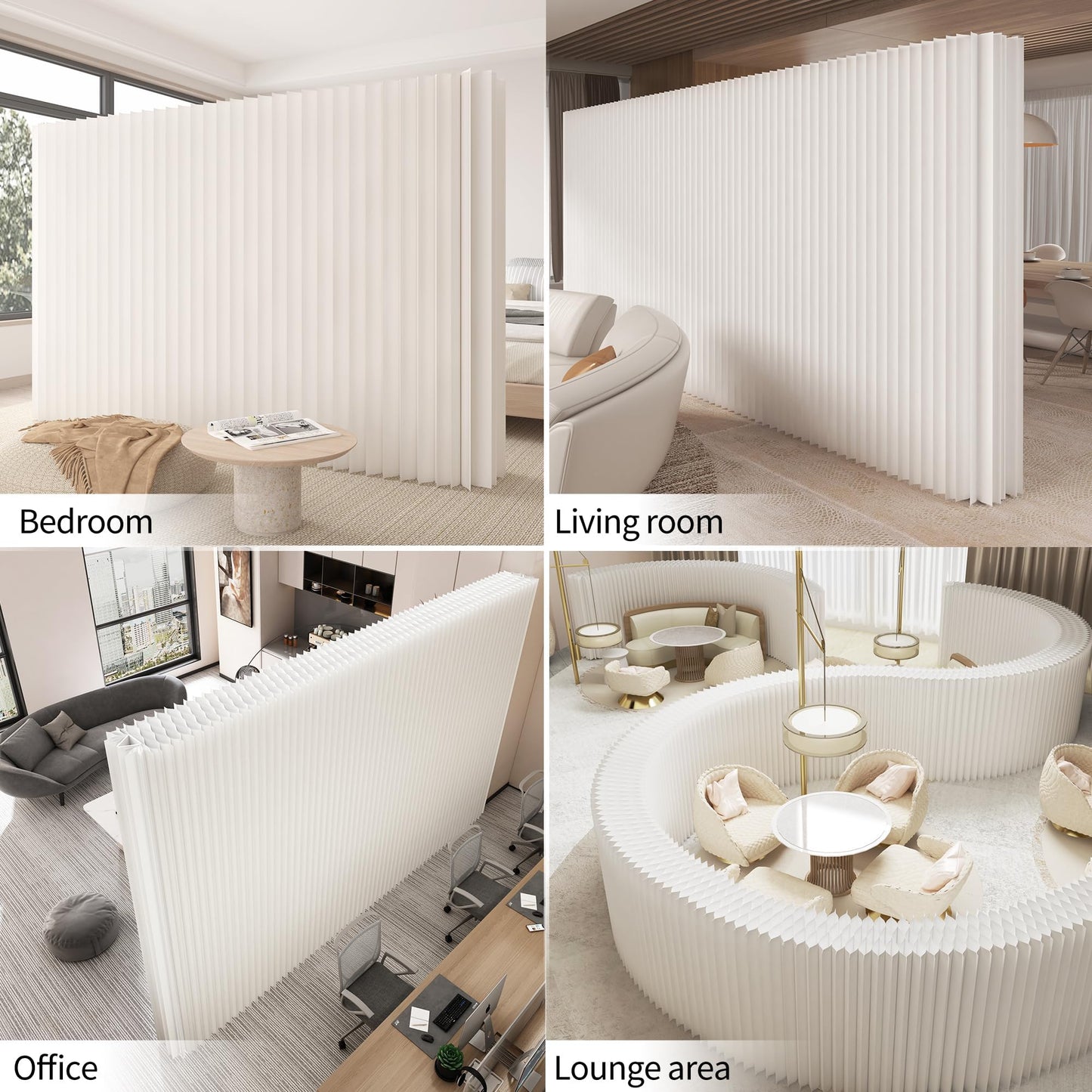 Paper Room Divider, Folding Privacy Screen Lightweight Stretchable Accordion Room Divider Wall, Portable Paper Wall Divide for Home, Office, Clothing Shop (White, L：158in x W: 17in x H：95in)