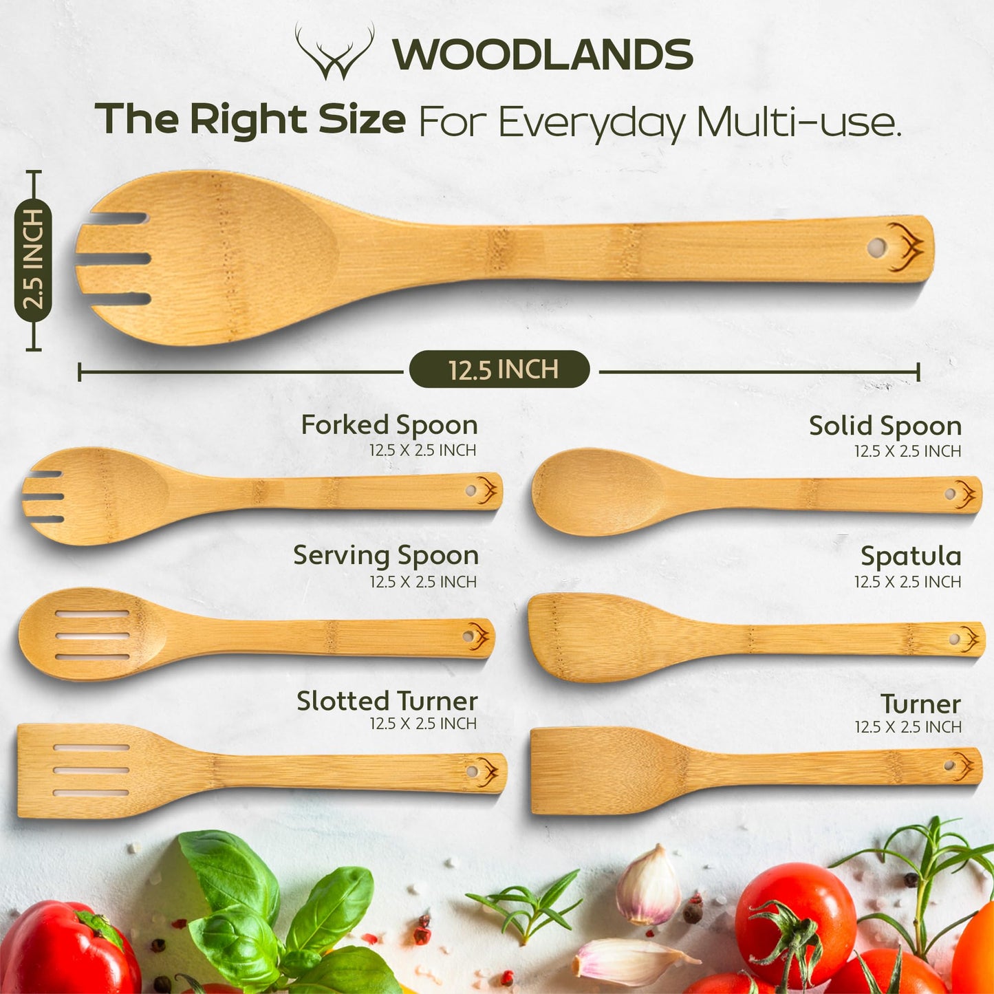 WOODLANDS USA Wooden Spoons for Cooking set of 6 – Premium Wooden Utensil set for everyday use – Versatile Cooking utensils set safe for nonstick pans – Durable wooden spoon kitchen utensils set