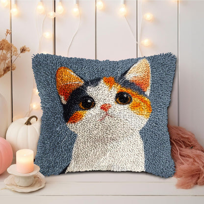 DIY Latch Hook Pillow Kits Cute Cat Printed Pillowcase Crochet Yarns Hooking Handmade Pillow Cover Cushion for Home Sofa Decoration 17x17inch-7