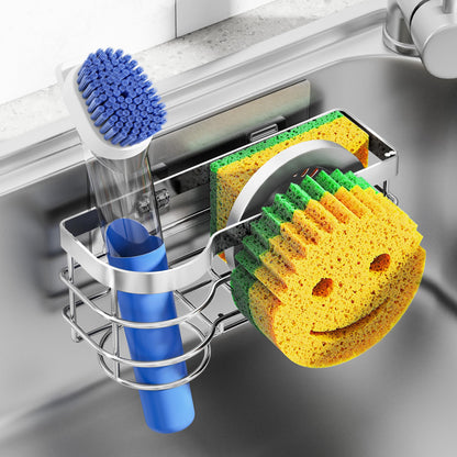 Cisily Smiley Sponge Holder for Kitchen Sink Caddy, Stainless Steel Movable Brush Holder Dish Cloth Hanger, Suction Cup Sink Caddy Organizer Scrubber Accessories (Silver)