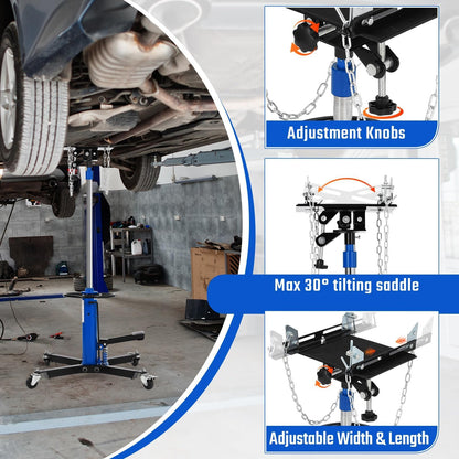 Transmission Jack, 1100 LBS Heavy Duty Hydraulic Telescoping Transmission Jack, 34"-68" High Lift with Foot Pedal, 360° Swivel Wheels, Blue