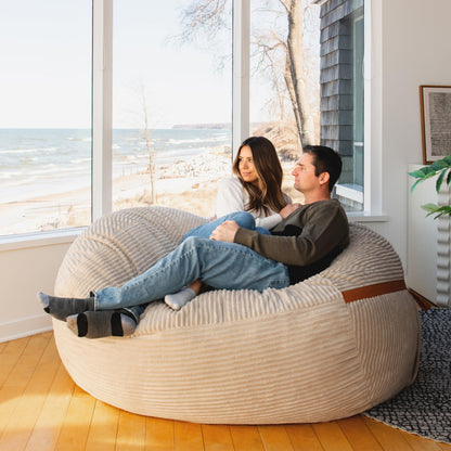 Big Joe Fuf 7Ft Giant Foam Bean Bag Chair, Oversized Couch with Removable Cover for Kids, Teens, Adults, Vanilla Latte Corded Plush, 7 Foot