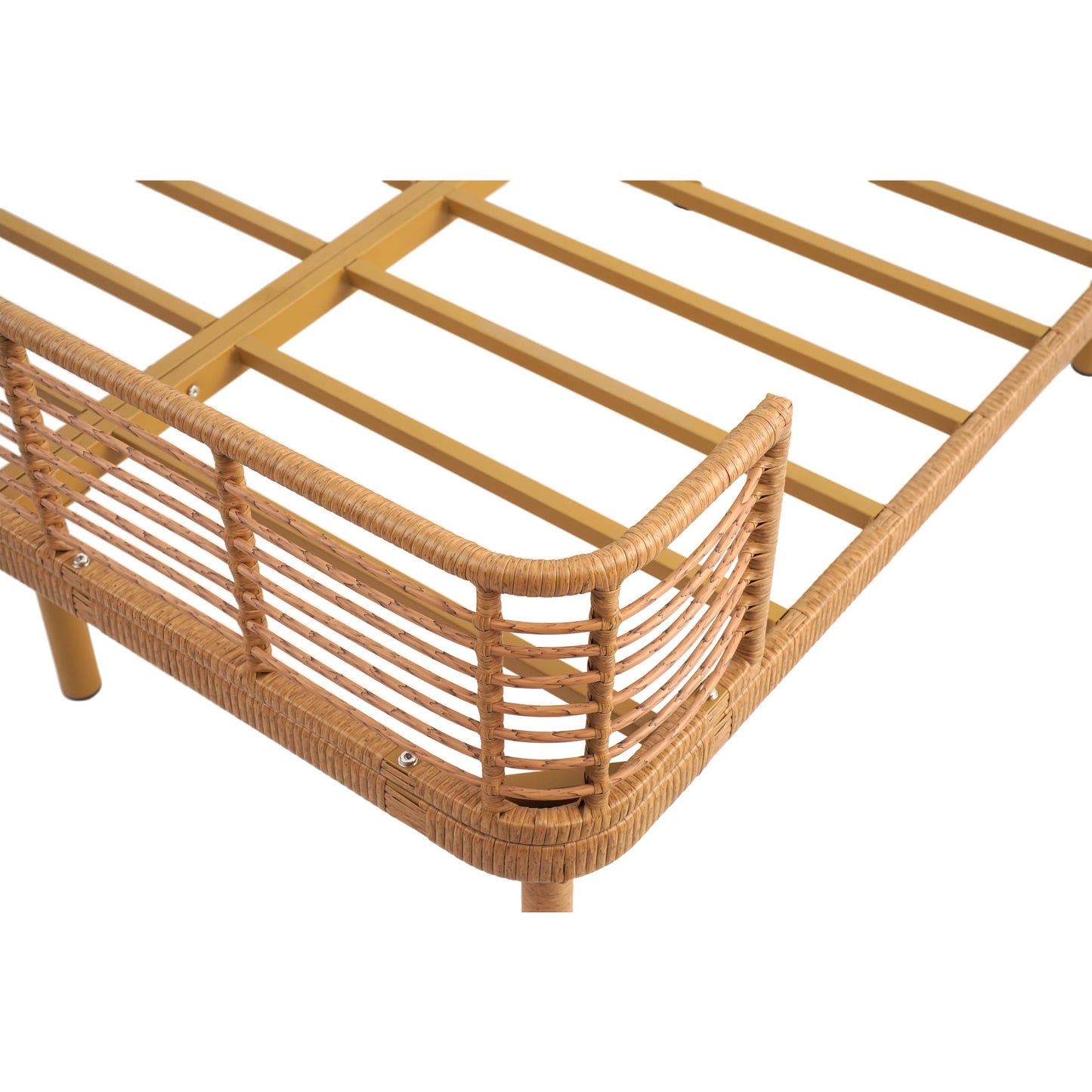 Christopher Knight Home Lamar Boho Rattan King Bed Frame and Headboard, Farmhouse PE Wicker King Size Bed Frame, Metal King Platform Bed Frame, No Box Spring Needed, Easy Assembly, Natural Finish