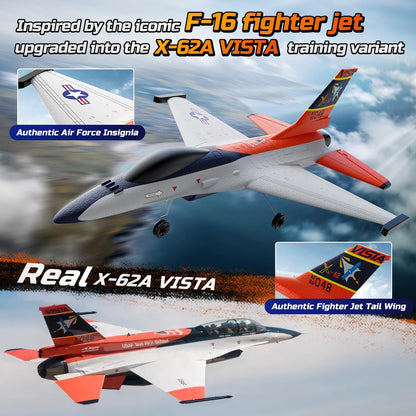 DEERC F-16 Style RC Airplane (X-62A Vista), 4-Channel Remote Control Jet with 6-axis Gyro Stabilizer EPP RTF Hobby Glider Aircraft Plane Easy to Fly for Adults Boys