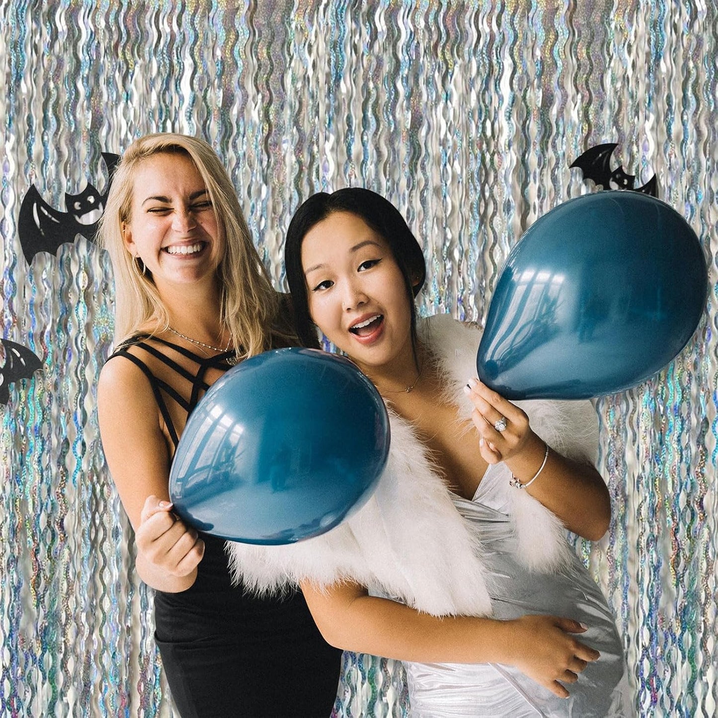 Skiennix Tinsel Foil Fringe Curtains - Sparkling Wavy Backdrop for Parties & Events | Photo Booth Decor