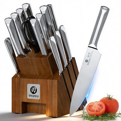 imarku Knife Set, Kitchen Knife Set with Block & Sharpener, 16PCS Japanese High Carbon Stainless Steel Ultra Sharp Knife Block Set, Ergonomic Non-Slip Handle, Dishwasher Safe, Perfect Gifts