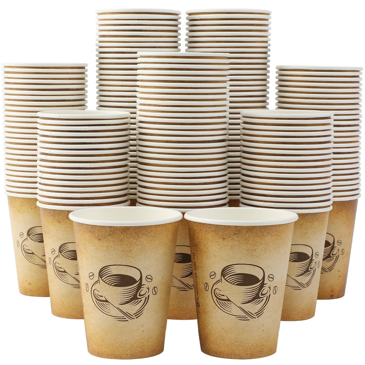 Clawsoff 300 Pack 12oz Paper Coffee Cups, Hot/Cold Beverage 12oz Disposable Coffee Cups, Retro Design, Leak-Proof, Hot or Cold Drink, Cocoa, Chocolate, Coffee Bar Supplies