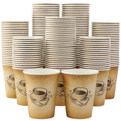 Clawsoff 300 Pack 12oz Paper Coffee Cups, Hot/Cold Beverage 12oz Disposable Coffee Cups, Retro Design, Leak-Proof, Hot or Cold Drink, Cocoa, Chocolate, Coffee Bar Supplies