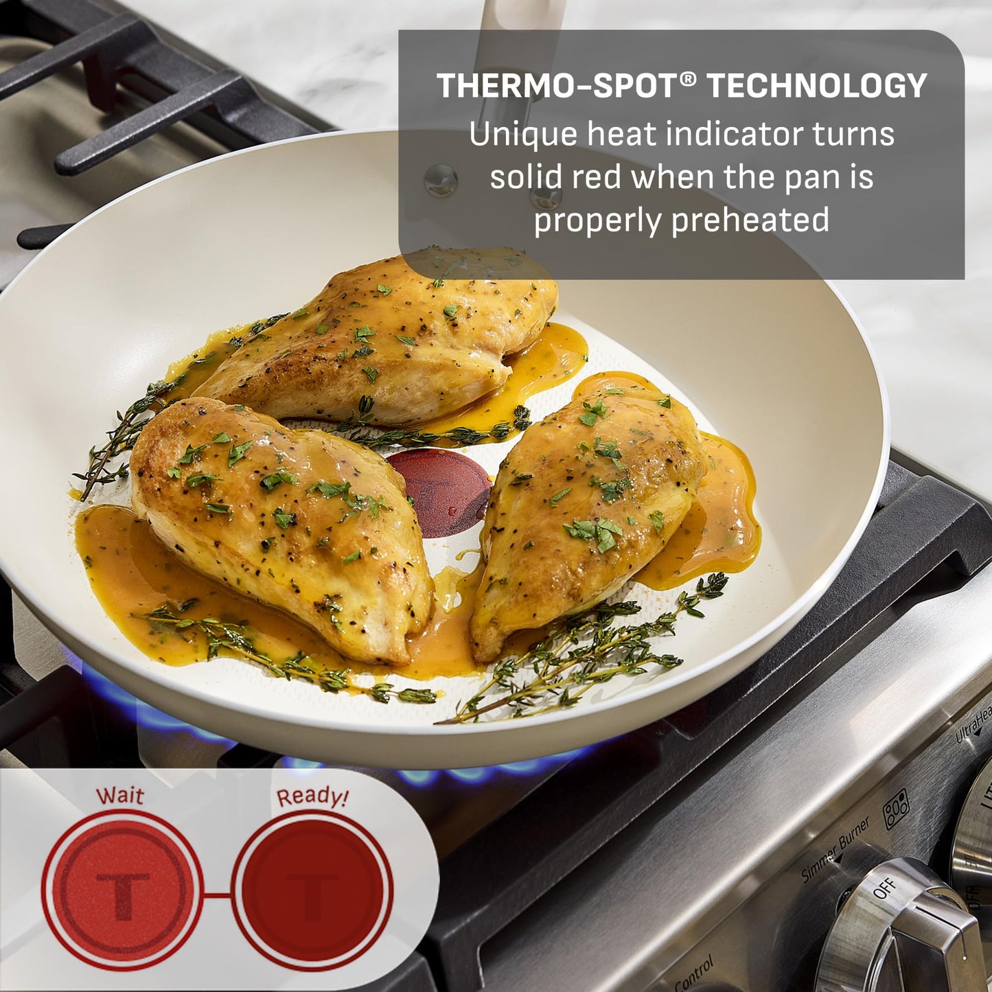 T-Fal Signature Nonstick 12 Inch Frying Pan Skillet, Oven Safe Up to 350°F, Dishwasher Safe, Pots and Pans Set, Non Stick Chef- Pan, Cream