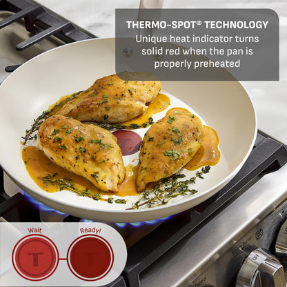 T-Fal Signature Nonstick 12 Inch Frying Pan Skillet, Oven Safe Up to 350°F, Dishwasher Safe, Pots and Pans Set, Non Stick Chef- Pan, Cream
