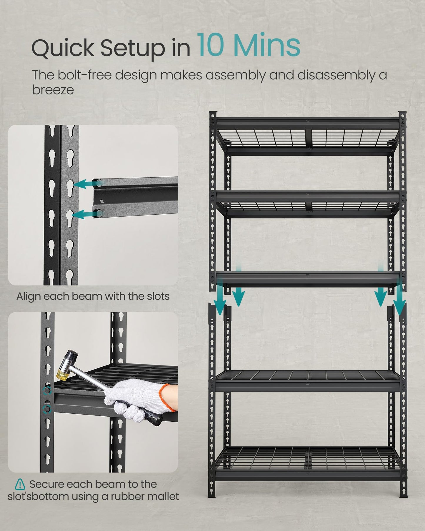 SONGMICS 5-Tier Storage Shelves, Heavy-Duty Garage Shelving, Adjustable Shelving Unit, Steel Shelf, Boltless Assembly, for Garage, Shed, 2,250 lb Load, 18 x 36 x 72 Inches, Ink Black UGLR453B01