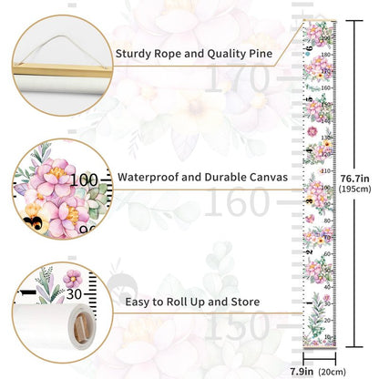 Height Chart for Kids Growth Measuring Girls Room Playroom Essentials Toddler Bedroom Nursery Baby Home Purple Flowers Canvas Wall Decor