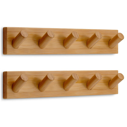 LARHN Wall Mounted Coat Rack with 5 Heavy-Duty 1" Diameter Hooks (2-Pack), 16.5" - Wooden Wall Hook Rack - Modern Scandinavian Home Decor
