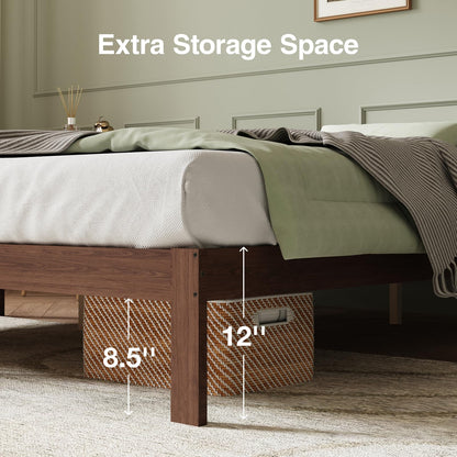 Novilla 12 Inch Wooden King Size Bed Frame, Classic Solid Wood Platform Bed Frame King Size, Sturdy Wood Slat Support, No Box Spring Needed, Easy Assembly, Walnut