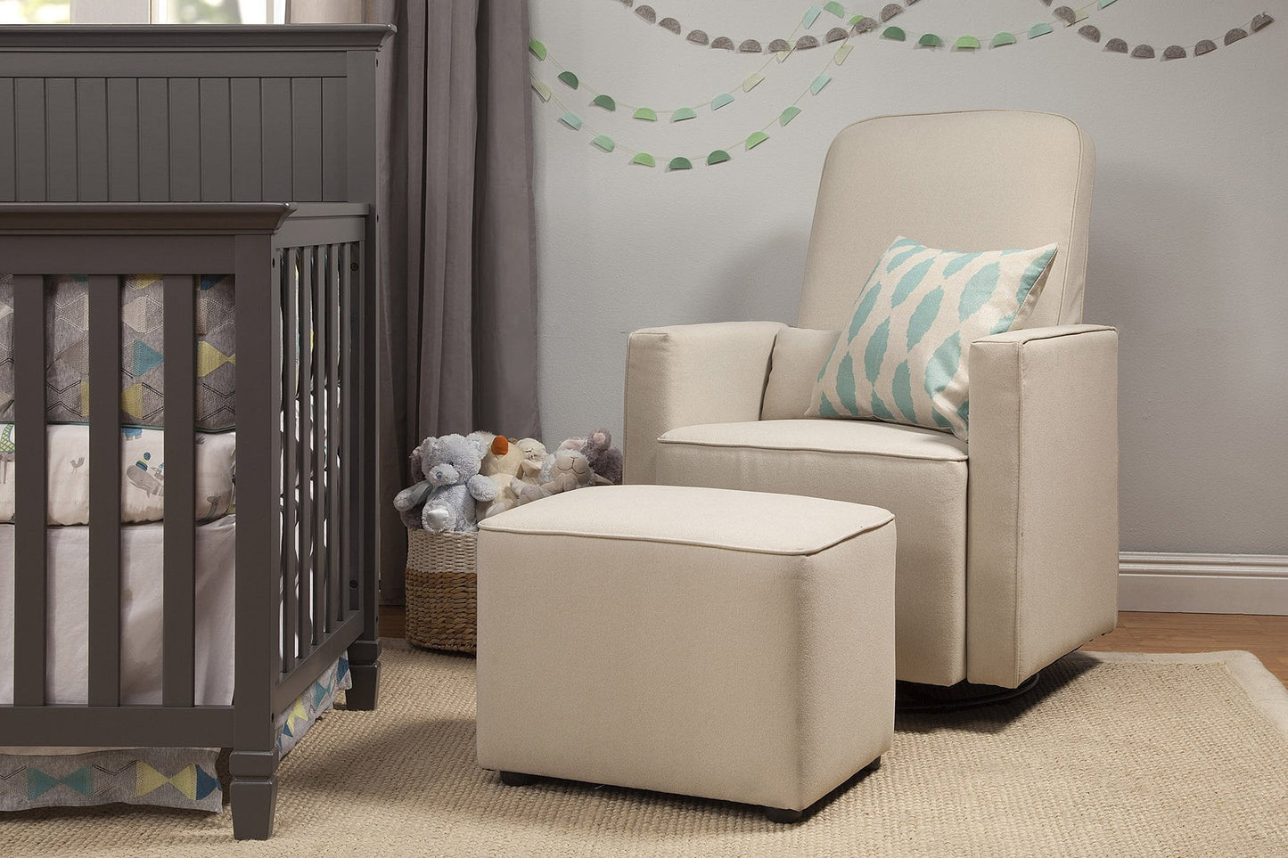 daVinci Olive 360° Swivel Glider Chair w/ Storage Ottoman - Water & Stain Resistant Rocking Glider - GREENGUARD Gold & FSC Certified, Versatile Rocking Chair for Nursery & Living Room, Polyester Cream