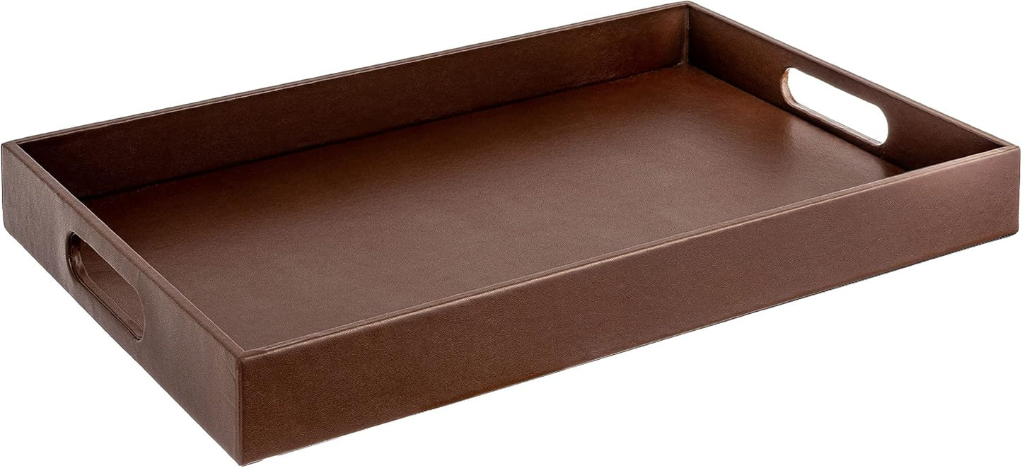 17.5"x12" Home Redefined Beautiful Modern Elegant Rectangle Classic Brown Faux Leather Decorative Tray Ottoman Coffee